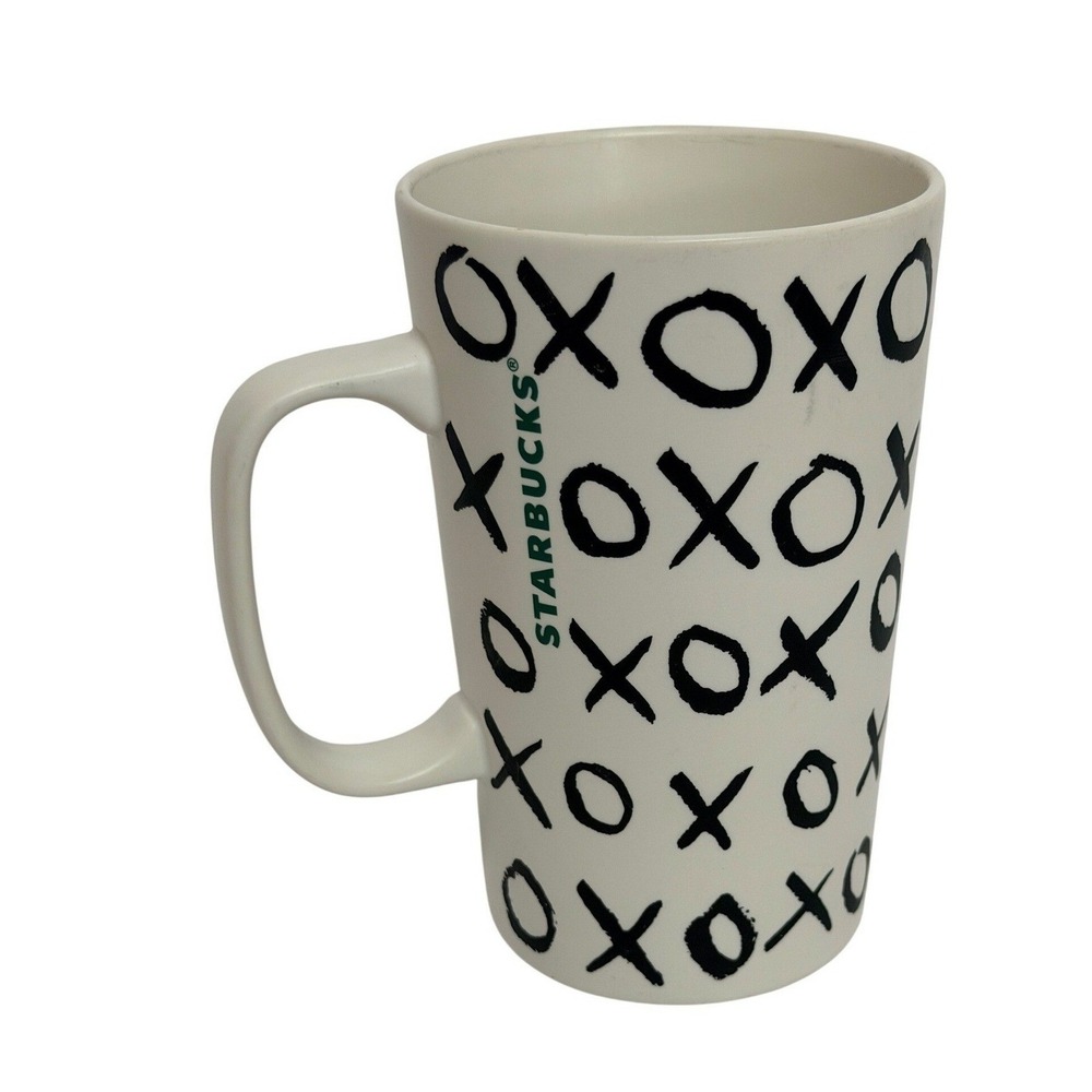 Starbucks Coffee Mug Sz 16oz XOXO Hugs Kisses White Black Ceramic Cup Valentine